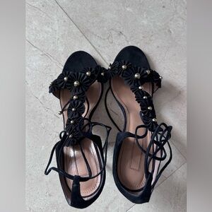 Aquazzura Black Heels with Floral Embellishments
